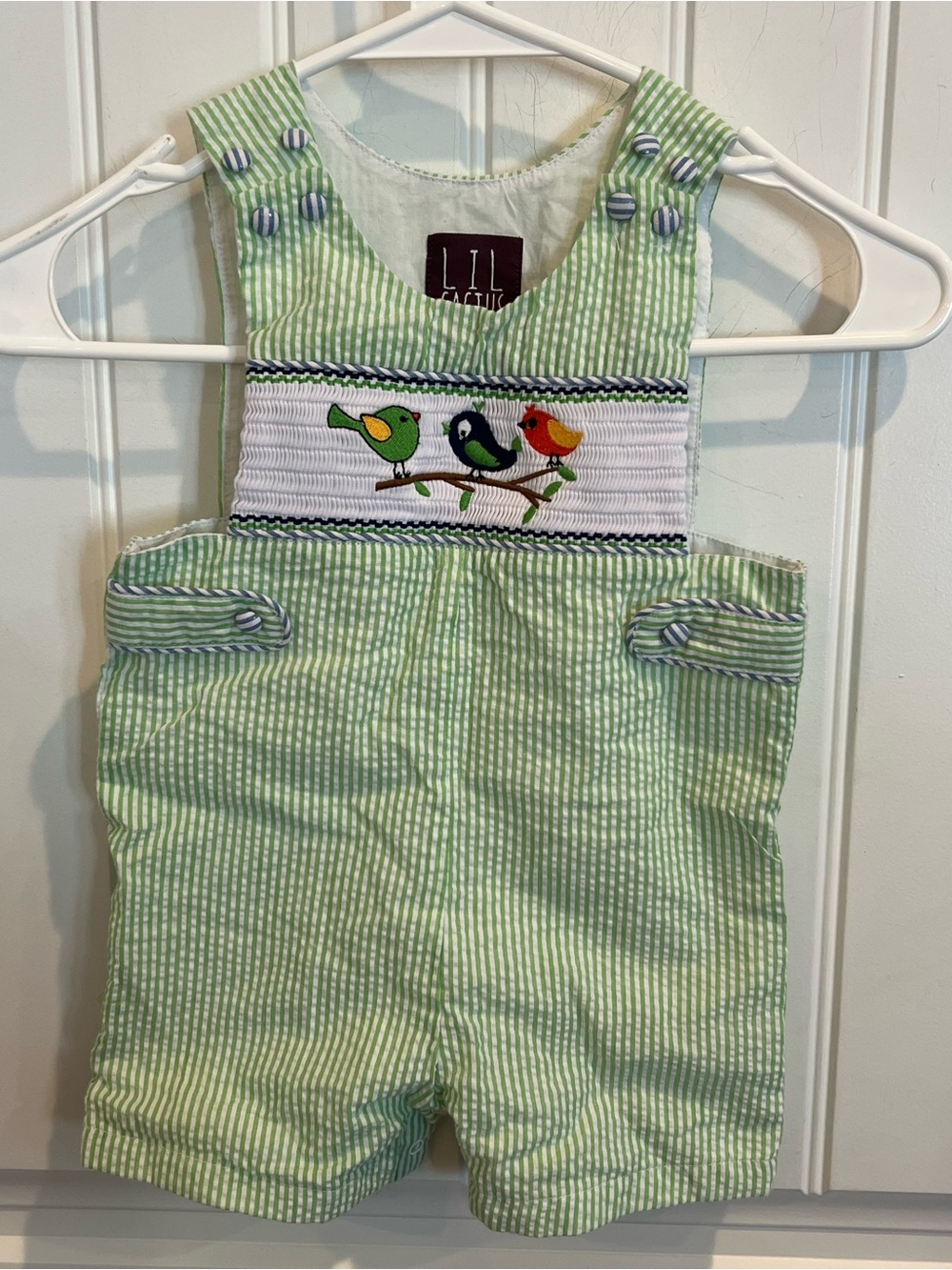 Lil Cactus Green Striped Smocked Bird One-Piece Bodysuit